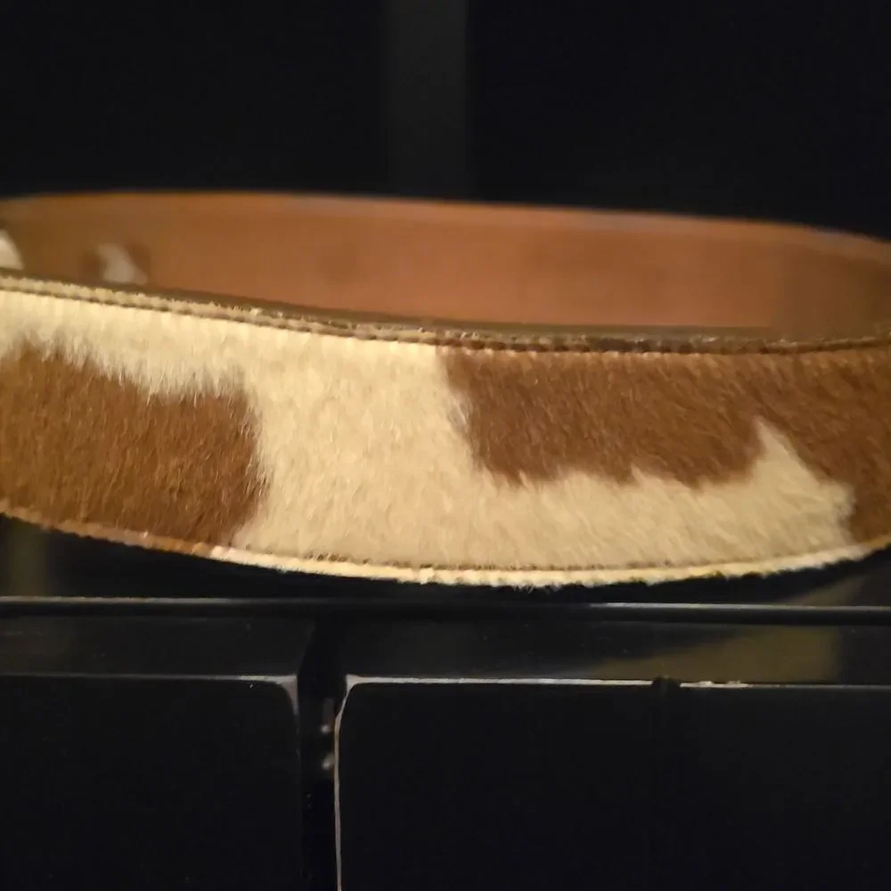 Women's Brown and White Cow Hide Leather Belt. 34' Inch.